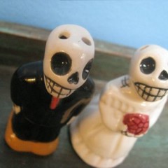 Bride and Groom Ceramic Skeleton Salt & Pepper Shakers