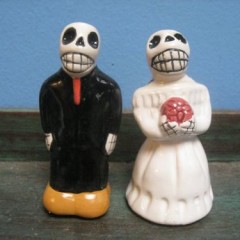 Bride and Groom Ceramic Skeleton Salt & Pepper Shakers