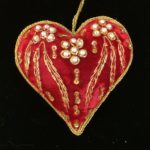 heart beaded and embroidered velvet ornament