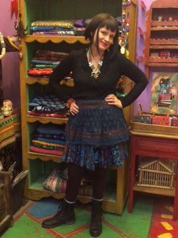 Layered blue Indian printed skirt, $31, and printed wrap skirt, $53, by CULTURE SHOP