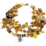 Multicolored, layered amber necklace, $250