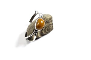 Amber and silver bracelet, $156