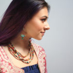 Recycled martha necklace by WORLD FINDS, $28; Indonesian glass bead earrings, $22.